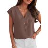 imageANRABESS Women Tops Cap Sleeve Dressy Casual V Neck Shirts 2026 Summer Business Work Blouses Outfits Trendy Spring ClothingCoffee
