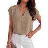 imageANRABESS Women Tops Cap Sleeve Dressy Casual V Neck Shirts 2026 Summer Business Work Blouses Outfits Trendy Spring ClothingKhaki