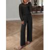 imageANRABESS Womens 2 Piece Outfits Crochet Sheer Knit Sweater Top Wide Leg Pants Lounge Set Sweatsuit 2026 Spring Travel ClothesBlack