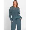 imageANRABESS Womens 2 Piece Outfits Crochet Sheer Knit Sweater Top Wide Leg Pants Lounge Set Sweatsuit 2026 Spring Travel ClothesDark Teal