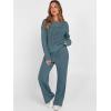 imageANRABESS Womens 2 Piece Outfits Crochet Sheer Knit Sweater Top Wide Leg Pants Lounge Set Sweatsuit 2026 Spring Travel ClothesDark Teal