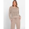 imageANRABESS Womens 2 Piece Outfits Crochet Sheer Knit Sweater Top Wide Leg Pants Lounge Set Sweatsuit 2026 Spring Travel ClothesLight Brown