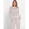 imageANRABESS Womens 2 Piece Outfits Crochet Sheer Knit Sweater Top Wide Leg Pants Lounge Set Sweatsuit 2026 Spring Travel ClothesLight Khaki
