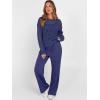 imageANRABESS Womens 2 Piece Outfits Crochet Sheer Knit Sweater Top Wide Leg Pants Lounge Set Sweatsuit 2026 Spring Travel ClothesNavy Blue