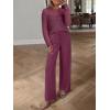 imageANRABESS Womens 2 Piece Outfits Crochet Sheer Knit Sweater Top Wide Leg Pants Lounge Set Sweatsuit 2026 Spring Travel ClothesWine Red