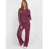 imageANRABESS Womens 2 Piece Outfits Crochet Sheer Knit Sweater Top Wide Leg Pants Lounge Set Sweatsuit 2026 Spring Travel ClothesWine Red