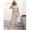 imageANRABESS Womens 2 Piece Outfits Striped Sweater Skirt Sets 2026 Summer Casual Short Sleeve Pullover Tops Travel Midi DressBeige White
