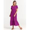 imageANRABESS Womens 2026 Summer Casual Maxi Dress A line Tiered Flowy Short Sleeve Crewneck T Shirt Beach Travel Long DressesFuchsia