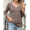imageANRABESS Womens 34 Length Sleeve Top V Neck Summer TShirts Basic Tee 2026 Fall Casual Loose Fit Tunic Shirts Work BlouseBrown