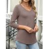 imageANRABESS Womens 34 Length Sleeve Top V Neck Summer TShirts Basic Tee 2026 Fall Casual Loose Fit Tunic Shirts Work BlouseBrown