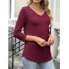 imageANRABESS Womens 34 Length Sleeve Top V Neck Summer TShirts Basic Tee 2026 Fall Casual Loose Fit Tunic Shirts Work BlouseBurgundy
