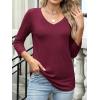 imageANRABESS Womens 34 Length Sleeve Top V Neck Summer TShirts Basic Tee 2026 Fall Casual Loose Fit Tunic Shirts Work BlouseBurgundy