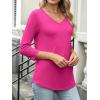 imageANRABESS Womens 34 Length Sleeve Top V Neck Summer TShirts Basic Tee 2026 Fall Casual Loose Fit Tunic Shirts Work BlouseHot Pink