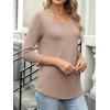imageANRABESS Womens 34 Length Sleeve Top V Neck Summer TShirts Basic Tee 2026 Fall Casual Loose Fit Tunic Shirts Work BlouseLight Brown