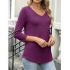 imageANRABESS Womens 34 Length Sleeve Top V Neck Summer TShirts Basic Tee 2026 Fall Casual Loose Fit Tunic Shirts Work BlousePurple