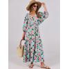 imageANRABESS Womens Boho Maxi Dresses 2026 Summer V Neck Puff Sleeve Floral Flowy Swing Fall Casual Long DressBeige Teal Floral