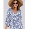 imageANRABESS Womens Boho Maxi Dresses 2026 Summer V Neck Puff Sleeve Floral Flowy Swing Fall Casual Long DressBlue Khaki