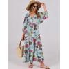 imageANRABESS Womens Boho Maxi Dresses 2026 Summer V Neck Puff Sleeve Floral Flowy Swing Fall Casual Long DressGreen Floral