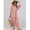 imageANRABESS Womens Boho Maxi Dresses 2026 Summer V Neck Puff Sleeve Floral Flowy Swing Fall Casual Long DressGreygreen Pink Floral