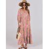 imageANRABESS Womens Boho Maxi Dresses 2026 Summer V Neck Puff Sleeve Floral Flowy Swing Fall Casual Long DressGreygreen Pink Floral
