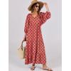 imageANRABESS Womens Boho Maxi Dresses 2026 Summer V Neck Puff Sleeve Floral Flowy Swing Fall Casual Long DressPink