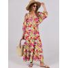 imageANRABESS Womens Boho Maxi Dresses 2026 Summer V Neck Puff Sleeve Floral Flowy Swing Fall Casual Long DressPurple Orange Floral