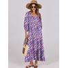 imageANRABESS Womens Boho Maxi Dresses 2026 Summer V Neck Puff Sleeve Floral Flowy Swing Fall Casual Long DressPurple Pink Floral