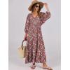 imageANRABESS Womens Boho Maxi Dresses 2026 Summer V Neck Puff Sleeve Floral Flowy Swing Fall Casual Long DressRed