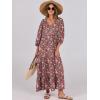 imageANRABESS Womens Boho Maxi Dresses 2026 Summer V Neck Puff Sleeve Floral Flowy Swing Fall Casual Long DressRed