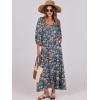 imageANRABESS Womens Boho Maxi Dresses 2026 Summer V Neck Puff Sleeve Floral Flowy Swing Fall Casual Long DressTeal Red Floral
