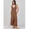 imageANRABESS Womens Jumpsuits Summer Linen Wide Leg Sleeveless V Neck Casual Dressy Rompers Pants 2026 Spring Vacation OutfitsBrown