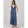 imageANRABESS Womens Jumpsuits Summer Linen Wide Leg Sleeveless V Neck Casual Dressy Rompers Pants 2026 Spring Vacation OutfitsDeep Blue
