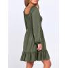 imageANRABESS Womens Long Lantern Sleeve Square Neck Dress Smocked Tiered High Waist Ruffle Flowy Swing 2026 Spring Short DressesArmy Green