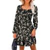 imageANRABESS Womens Long Lantern Sleeve Square Neck Dress Smocked Tiered High Waist Ruffle Flowy Swing 2026 Spring Short DressesBlack Floral