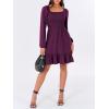 imageANRABESS Womens Long Lantern Sleeve Square Neck Dress Smocked Tiered High Waist Ruffle Flowy Swing 2026 Spring Short DressesDeep Purple