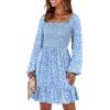 imageANRABESS Womens Long Lantern Sleeve Square Neck Dress Smocked Tiered High Waist Ruffle Flowy Swing 2026 Spring Short DressesFloral Blue