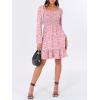 imageANRABESS Womens Long Lantern Sleeve Square Neck Dress Smocked Tiered High Waist Ruffle Flowy Swing 2026 Spring Short DressesFloral Pink