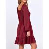 imageANRABESS Womens Long Lantern Sleeve Square Neck Dress Smocked Tiered High Waist Ruffle Flowy Swing 2026 Spring Short DressesRed