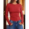 imageANRABESS Womens Long Sleeve Waffle Knit Shirts Casual Slim Fitted Crew Neck Thermal Tops Basic Tee 2026 Fall Trendy OutfitsBright Red