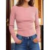 imageANRABESS Womens Long Sleeve Waffle Knit Shirts Casual Slim Fitted Crew Neck Thermal Tops Basic Tee 2026 Fall Trendy OutfitsPink