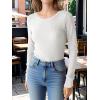 imageANRABESS Womens Long Sleeve Waffle Knit Shirts Casual Slim Fitted Crew Neck Thermal Tops Basic Tee 2026 Fall Trendy OutfitsWhite