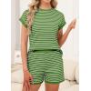 imageANRABESS Womens Pajama Sets Striped 2 Piece Lounge Shorts PJ Set Short Sleeve T Shirts 2026 Casual Summer Loungewear OutfitsGreen White Stripe
