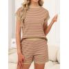 imageANRABESS Womens Pajama Sets Striped 2 Piece Lounge Shorts PJ Set Short Sleeve T Shirts 2026 Casual Summer Loungewear OutfitsKhaki Pink Stripe