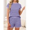 imageANRABESS Womens Pajama Sets Striped 2 Piece Lounge Shorts PJ Set Short Sleeve T Shirts 2026 Casual Summer Loungewear OutfitsPurple Blue Stripe