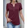 imageANRABESS Womens Petal Short Sleeve Henley Shirts Summer 2026 V Neck Dressy Casual Blouses Spring Business Work Tunic TopsBurgundy