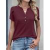 imageANRABESS Womens Petal Short Sleeve Henley Shirts Summer 2026 V Neck Dressy Casual Blouses Spring Business Work Tunic TopsBurgundy