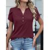 imageANRABESS Womens Petal Short Sleeve Henley Shirts Summer 2026 V Neck Dressy Casual Blouses Spring Business Work Tunic TopsBurgundy