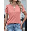 imageANRABESS Womens Petal Short Sleeve Henley Shirts Summer 2026 V Neck Dressy Casual Blouses Spring Business Work Tunic TopsCoral