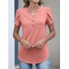 imageANRABESS Womens Petal Short Sleeve Henley Shirts Summer 2026 V Neck Dressy Casual Blouses Spring Business Work Tunic TopsCoral
