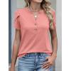 imageANRABESS Womens Petal Short Sleeve Henley Shirts Summer 2026 V Neck Dressy Casual Blouses Spring Business Work Tunic TopsCoral